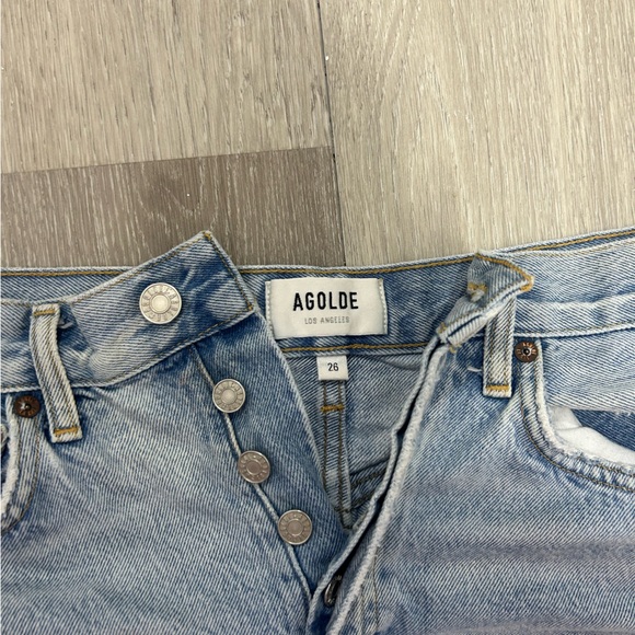 AGOLDE Riley High Waisted Cut-off Jean Denim Shorts - Picture 4 of 4